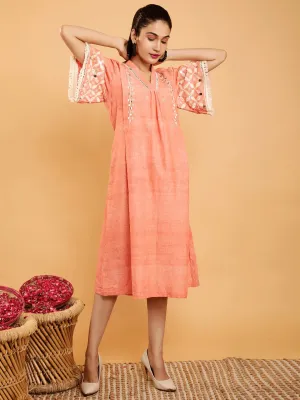Peach Boho Chikankari Cotton Dress