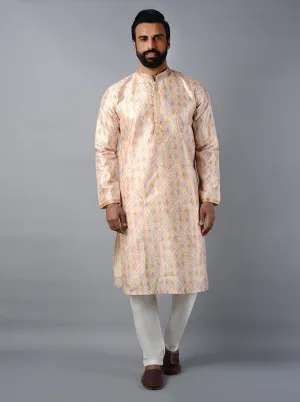 Peach Embroidered With Printed Regular Fit Kurta Set | TULA
