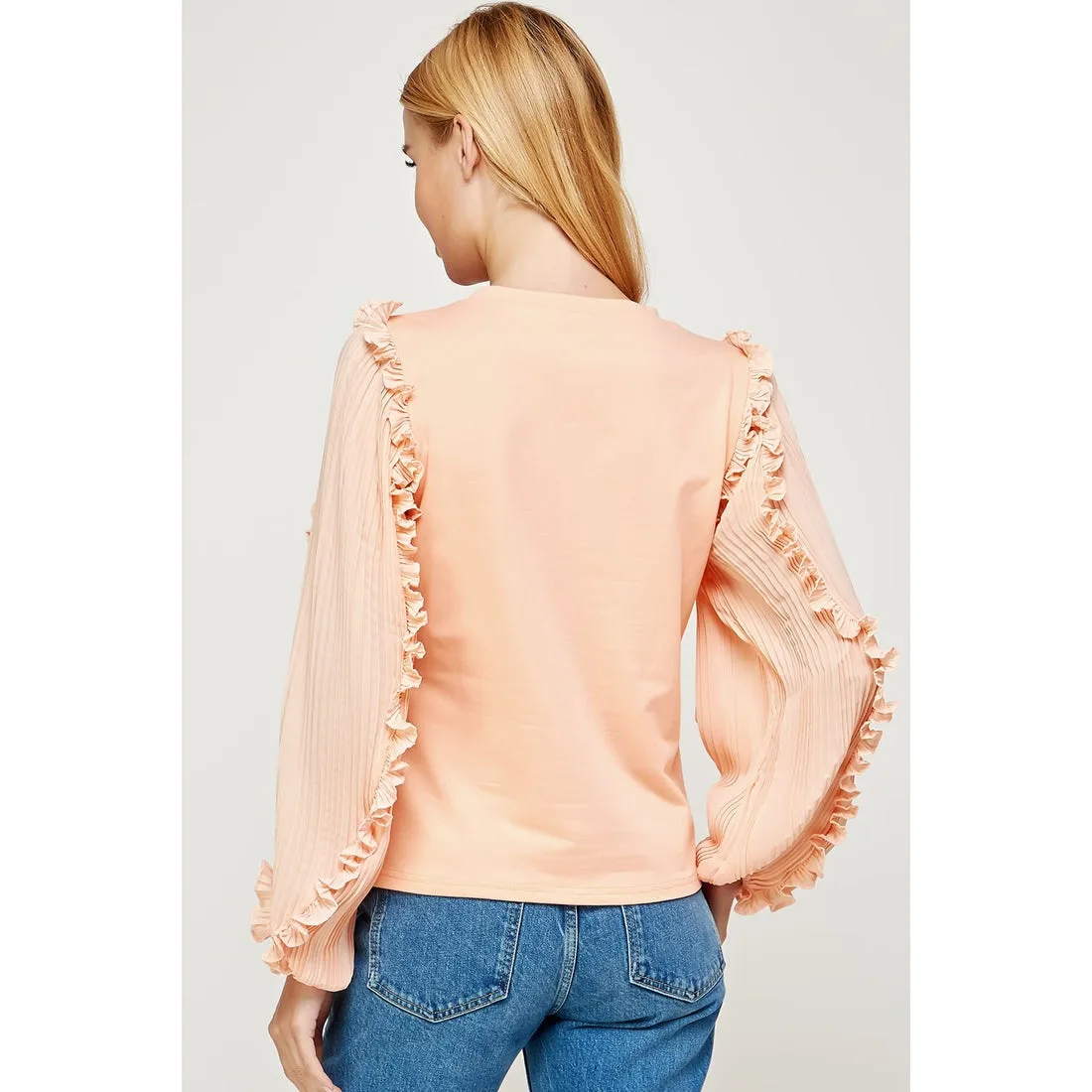 Peach Pleated Sleeve Knit Tee