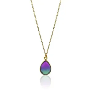Peacock Aura Drop Gold Necklace