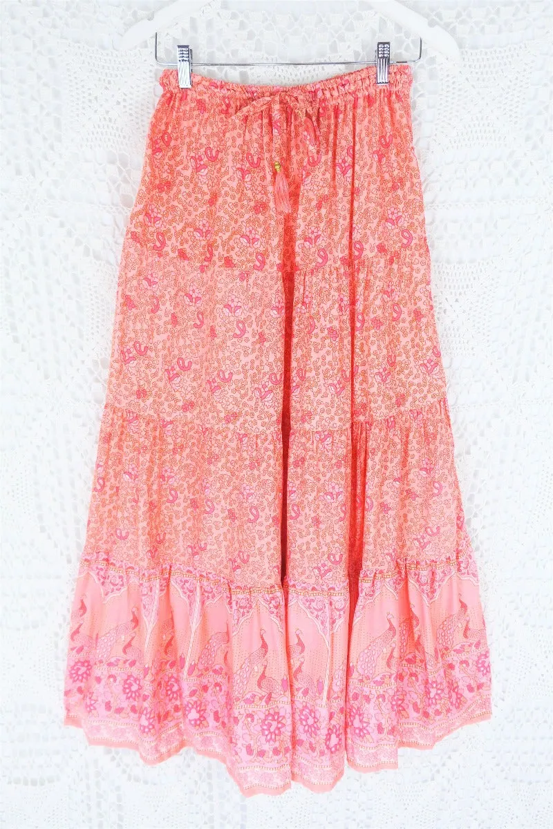 Peacock Prairie Skirt in Peachy Rose - Free Size