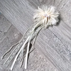 PEARL AND RIBBON CREAM FABRIC FLOWER LACE CORSAGE CLIP