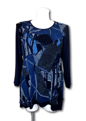 Peel Away My Layers Mesh Overlay Top in Blue Geometric