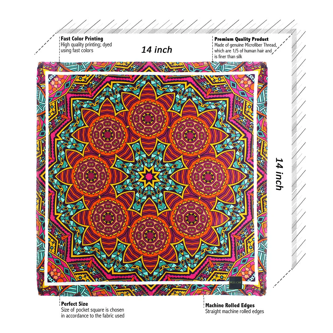 Peluche Mystique Mandala Multicolor Pocket Square for Men (14X14 inches)