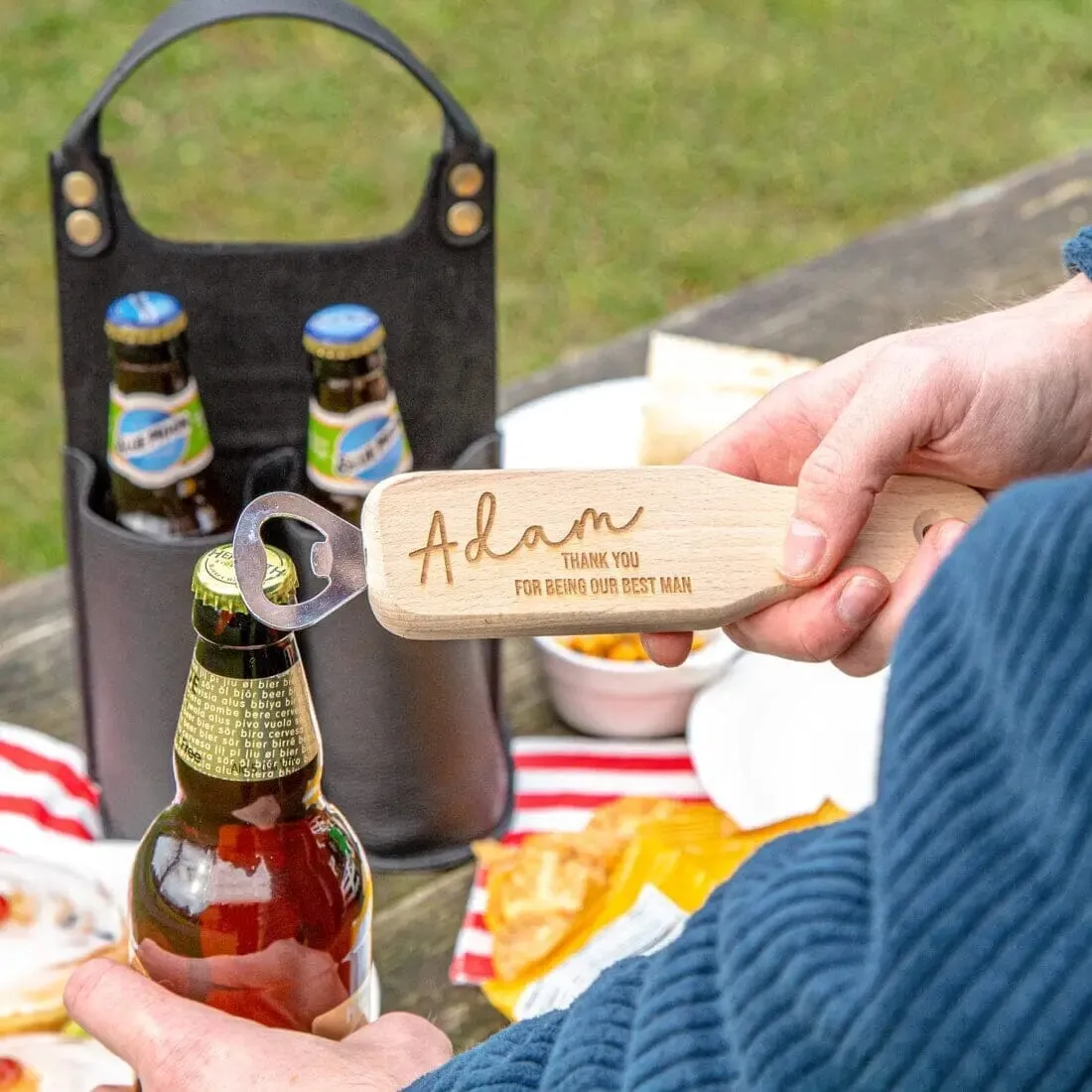 Personalised Bottle Carrier With Bottle Opener
