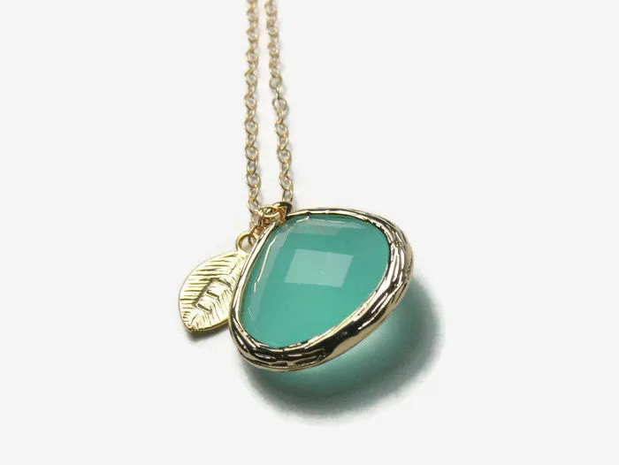 Personalized Bridesmaids necklace / monogram Initial necklace / aqua mint gold pendant