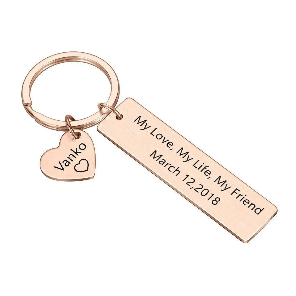 Personalized Name Stainless Steel Keychain with Mini Heart