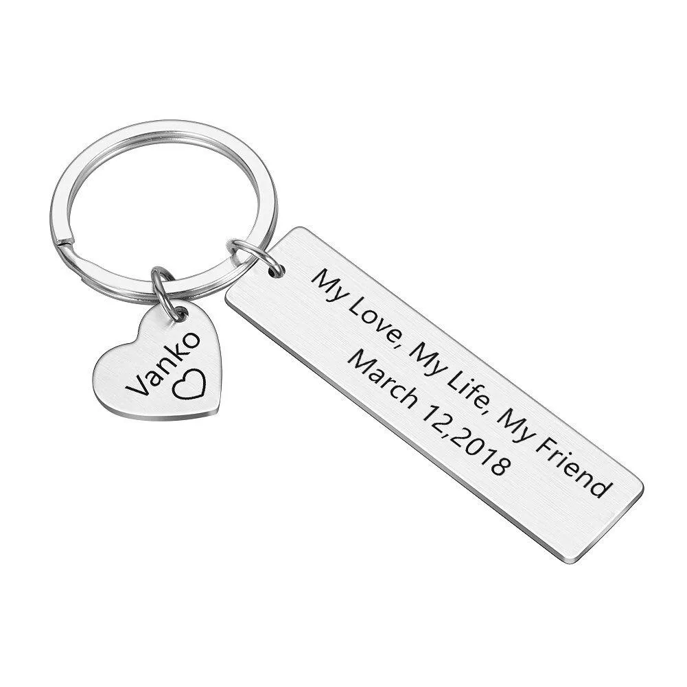 Personalized Name Stainless Steel Keychain with Mini Heart