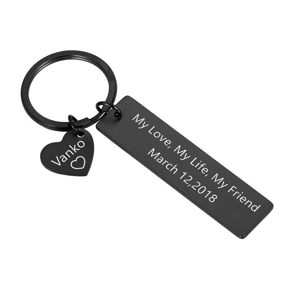 Personalized Name Stainless Steel Keychain with Mini Heart