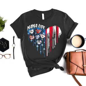 Personalized Nana Heart T-shirt, Grandma Shirt with Kids Names, 4th of July, Gifts For Grandma