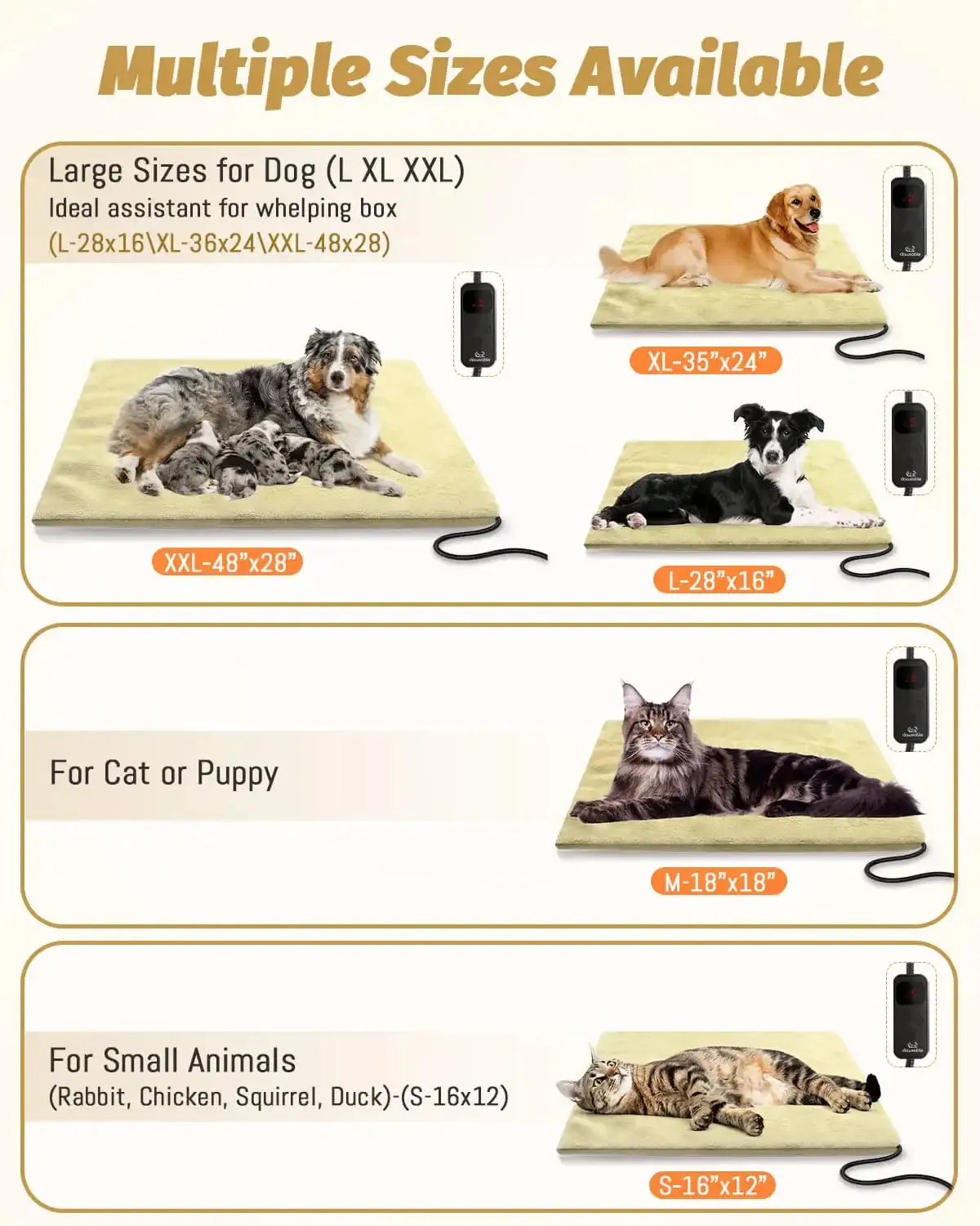 Pet Heating Pad With 6 Adjustable Temperatures