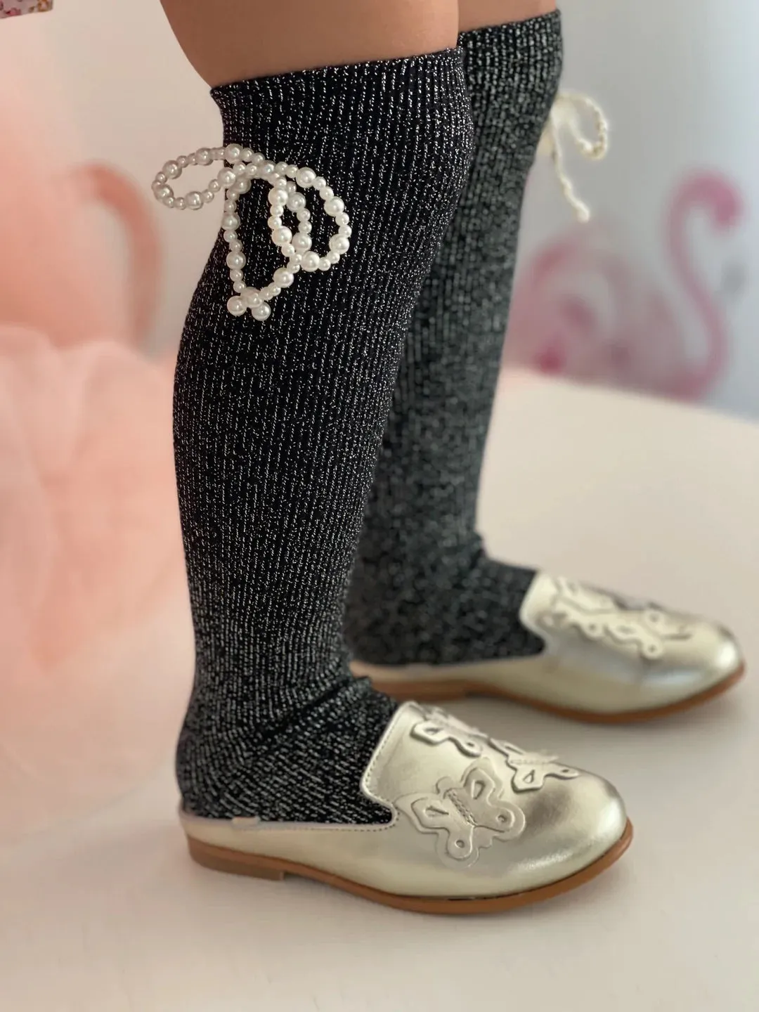 Petite Maison Kids Black 'Perla Shimmer' Socks