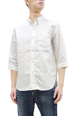 Pherrow's Linen 3/4 Sleeve Shirt Men's Casual Plain Button Up Shirt with Button-Down Collar Pherrows 24S-P7BD1 White