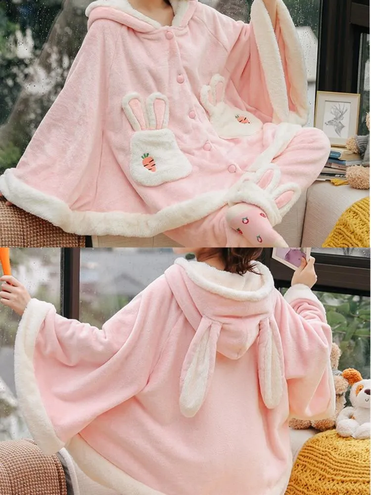 Pink Bunny Cozy Comfort Winter Flannel Pajama Set