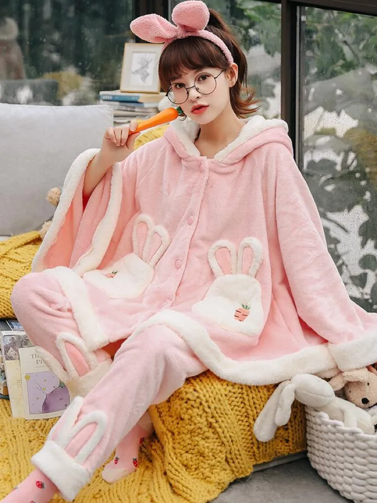 Pink Bunny Cozy Comfort Winter Flannel Pajama Set
