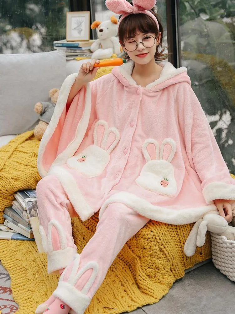 Pink Bunny Cozy Comfort Winter Flannel Pajama Set
