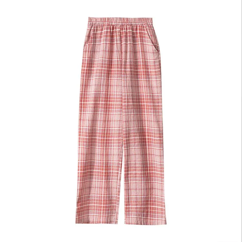Pink Chic Plaid Color Blocking Straight Leg Pants