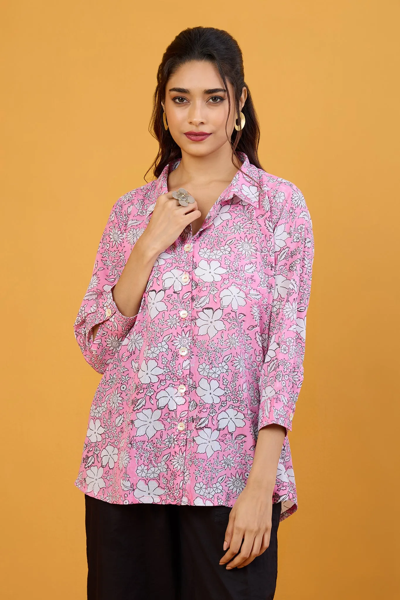 Pink Floral Ballet Everyday Cotton Shirt