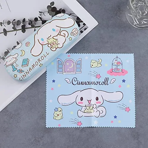 Pink Kitty Hard Shell Eyeglasses Cases Cartoon Protective Case with Glasses Cloth Storage Box Holder for Girl Teen-2