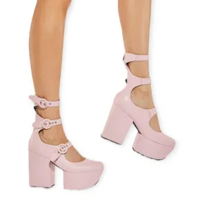 Pink Multi Buckle Strap Heel Platform Boots