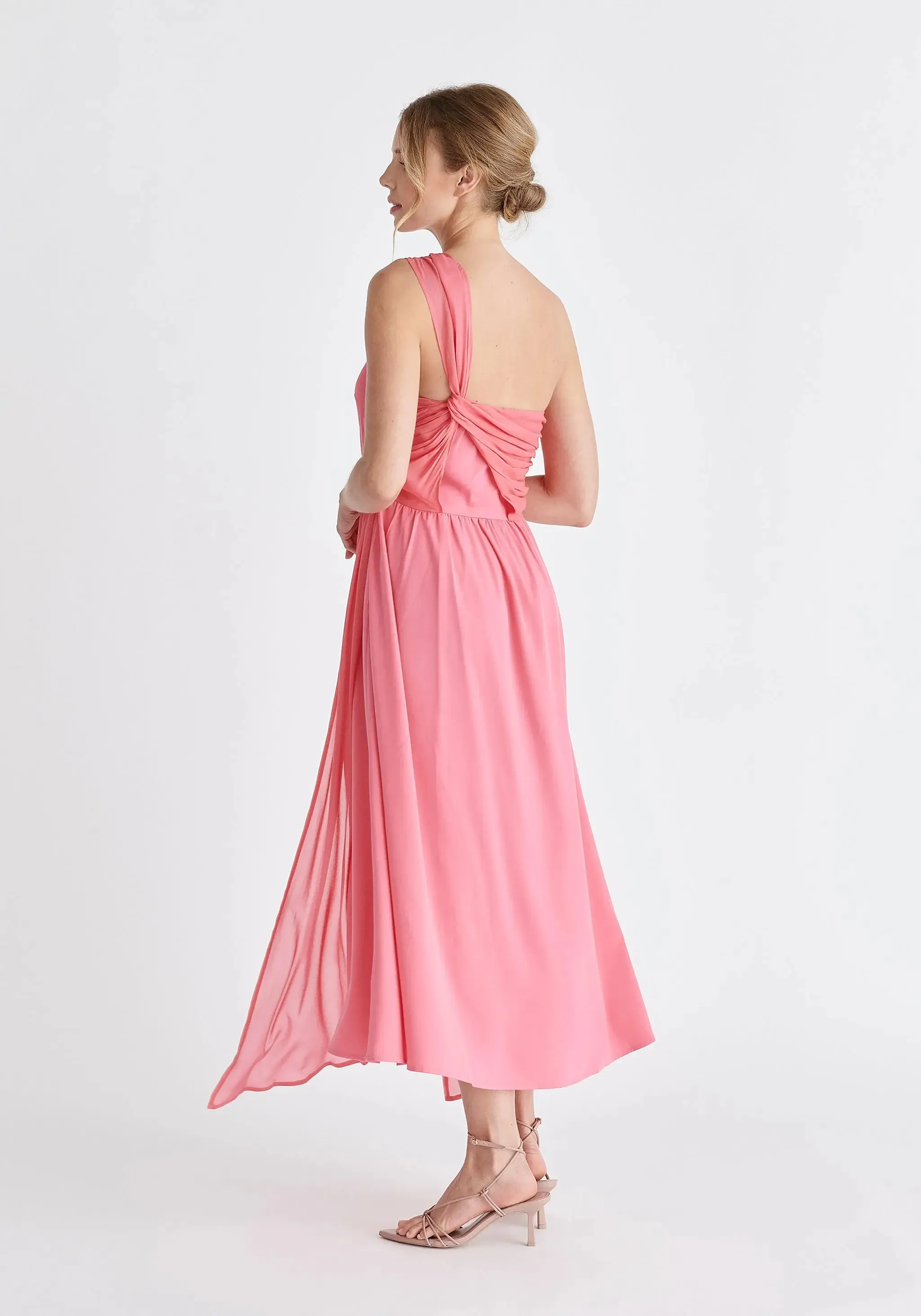 Pink One Shoulder Flowy Dress