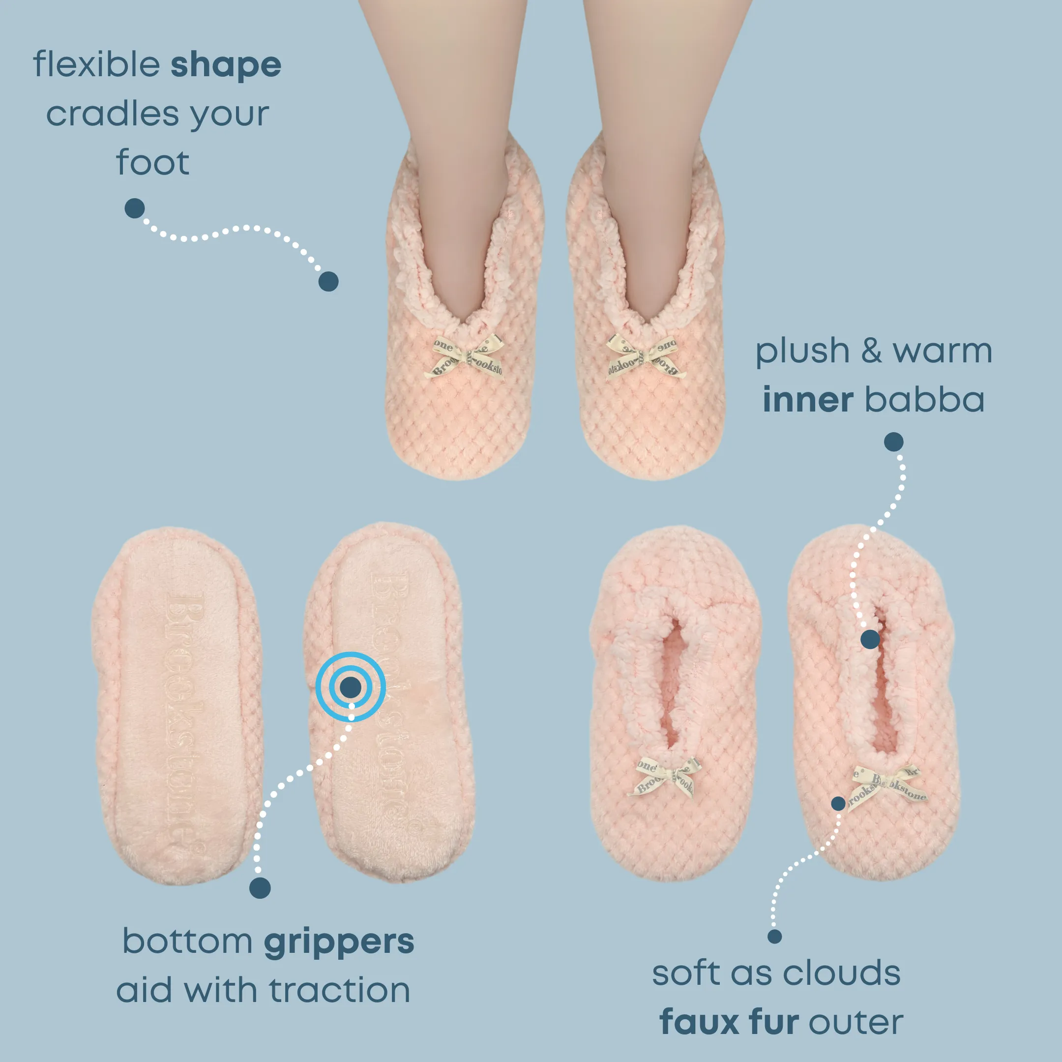 Pink Textured Check Brookstone Fuzzy Babba® Slipper Socks