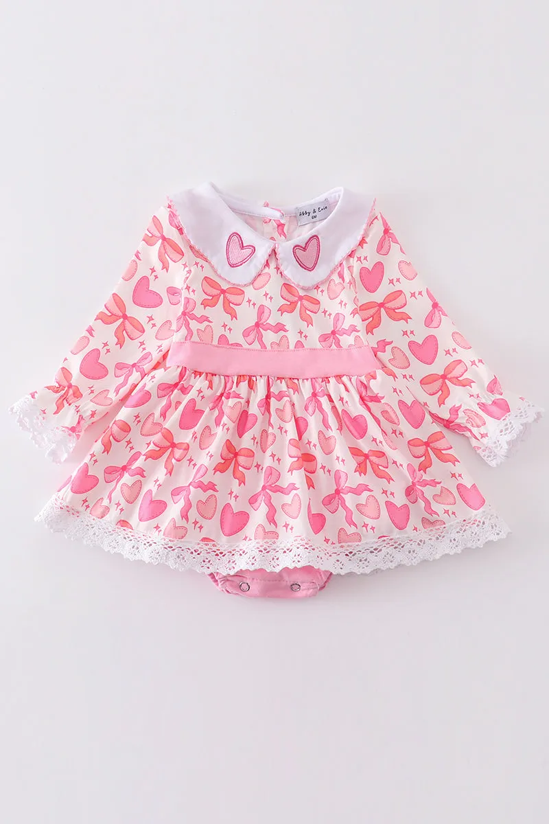 Pink valentine heart bow embroidery girl bubble