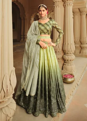 Pista Green to Mahendi Multi Color Sequins Festive Lehenga Choli