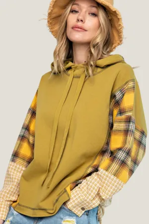 Plaid Mix Terry Knit Hoodie