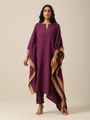 Plum Purple Slub Texture High Low Kaftan Pant Set