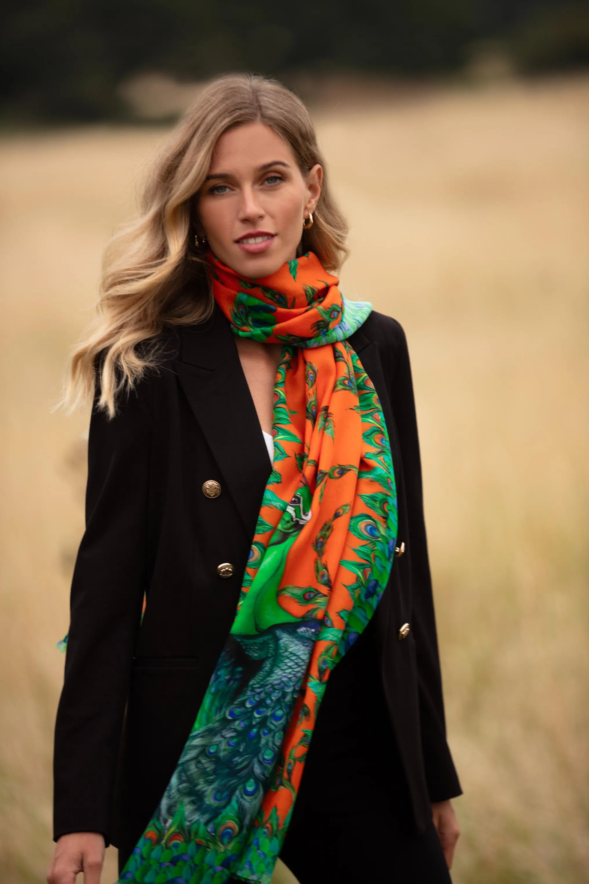 Pluming Marvellous Macarena Orange Wool Silk Wrap