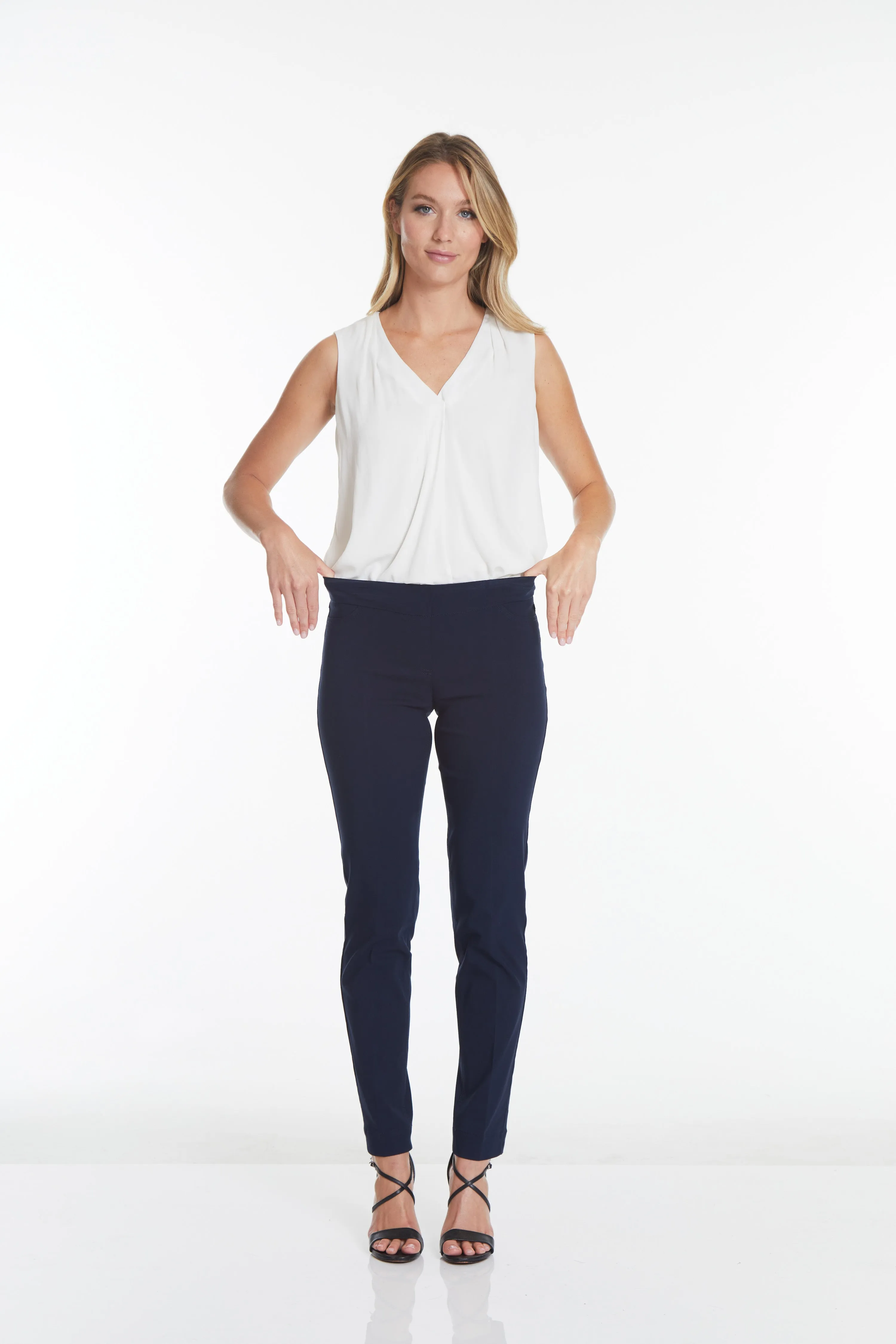 Plus Pull-On Solid Narrow Leg Pant With Faux Front Pockets - Midnight