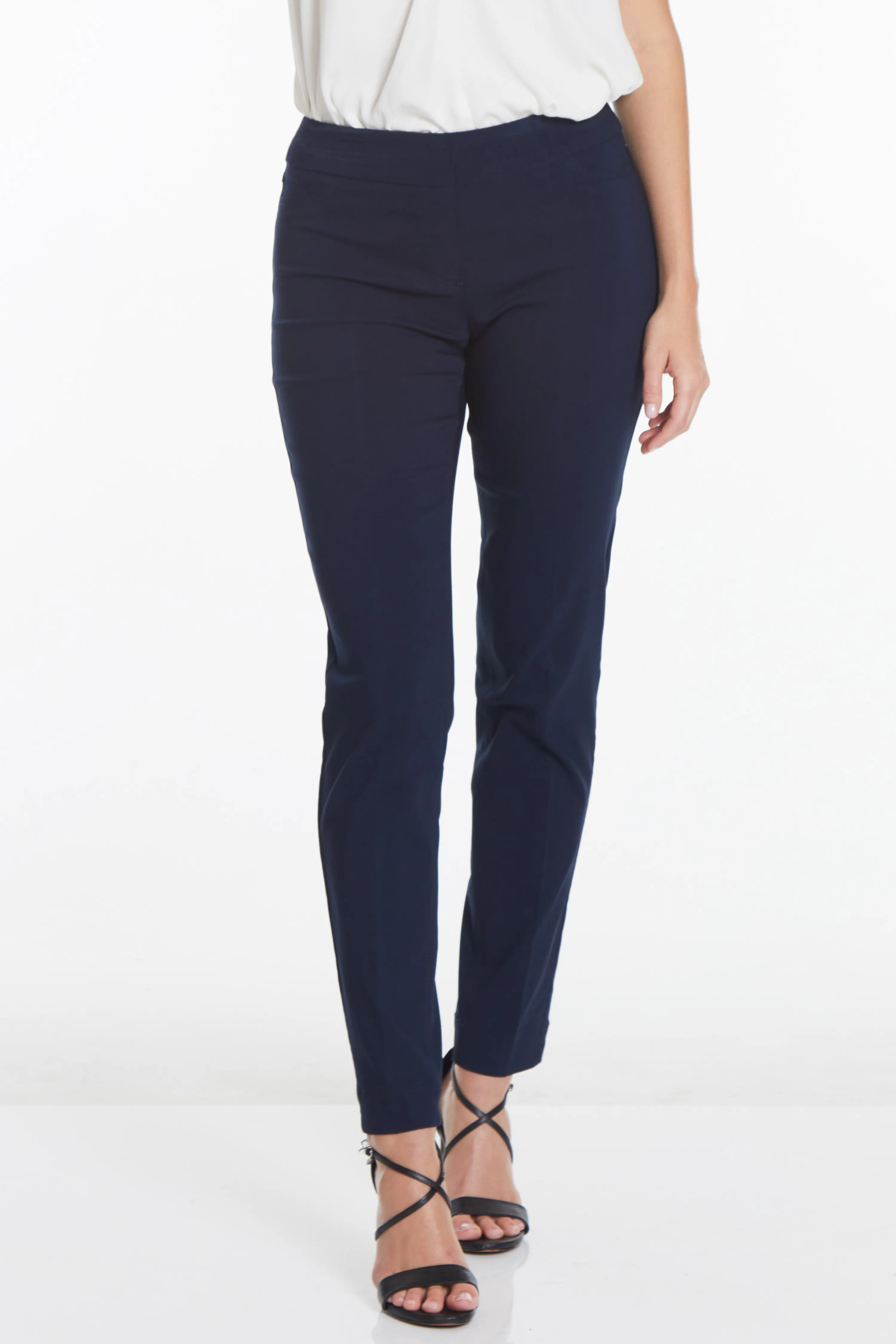 Plus Pull-On Solid Narrow Leg Pant With Faux Front Pockets - Midnight