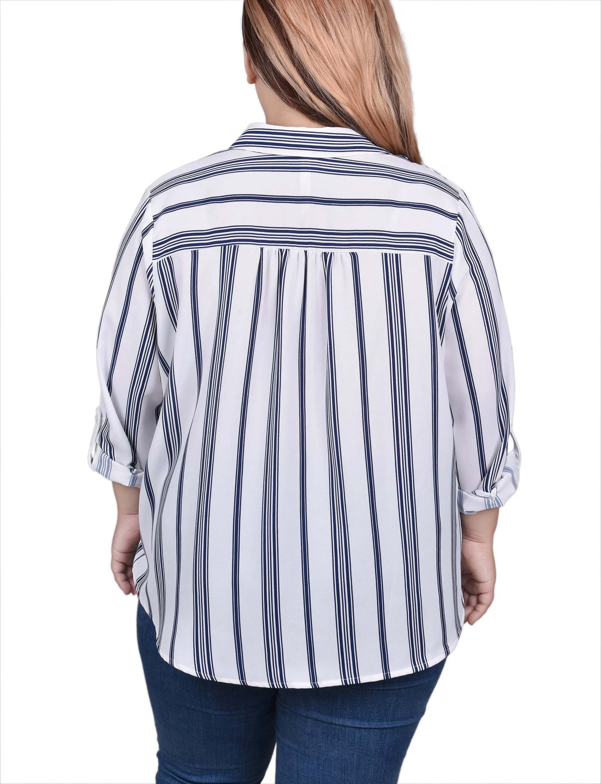 Plus Size Long Roll Tab Sleeve Blouse