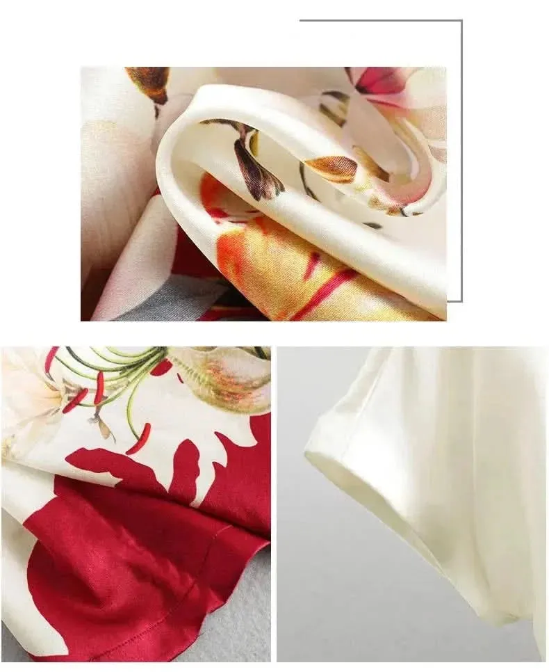 Plus Size Women Silk Satin Floral Blouse