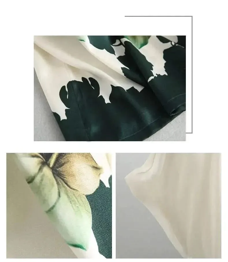Plus Size Women Silk Satin Floral Blouse
