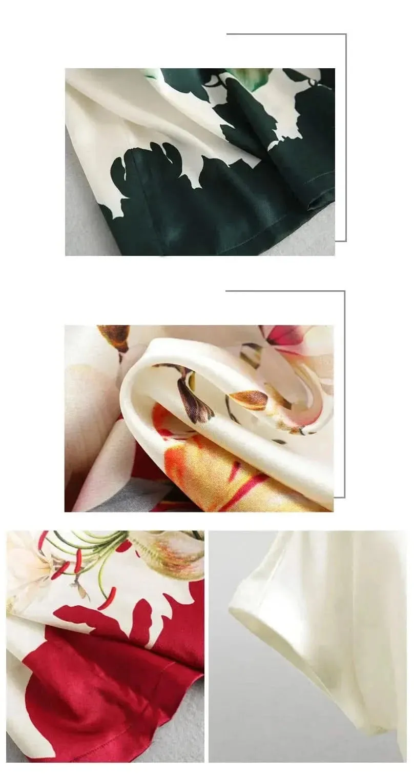 Plus Size Women Silk Satin Floral Blouse