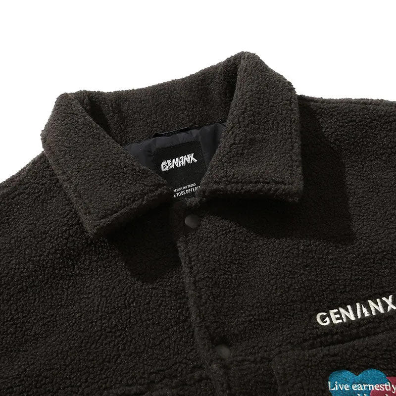 Polar Fleece letter Embroidery Padded Coat