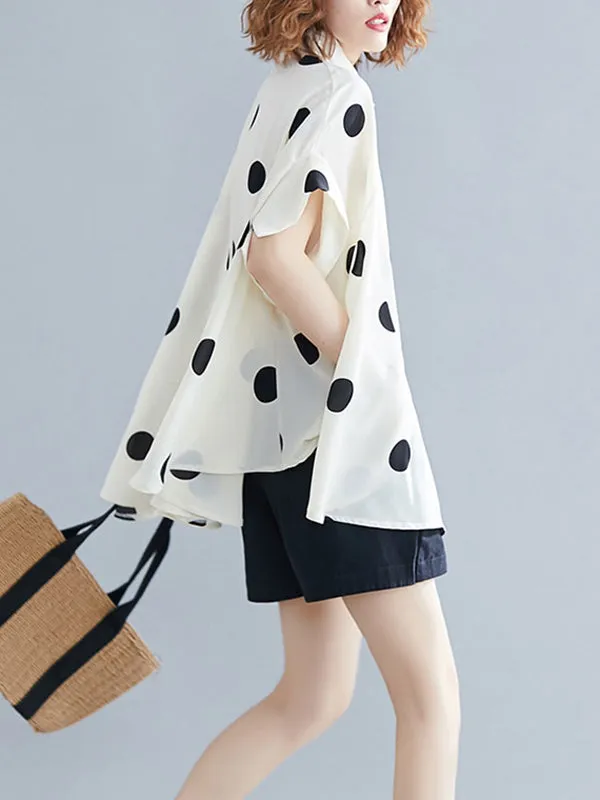 Polka-Dot Batwing Sleeves Loose Lapel Blouses&shirts Tops