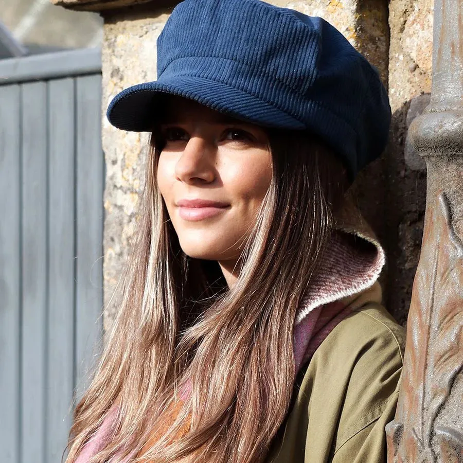 POM Blue Baker Boy Corduroy Hat