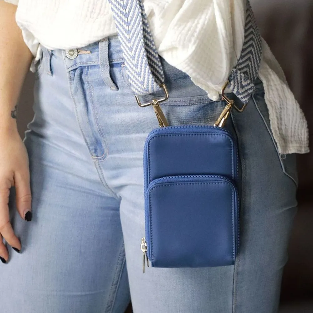 POM Recycled nylon denim blue phone bag