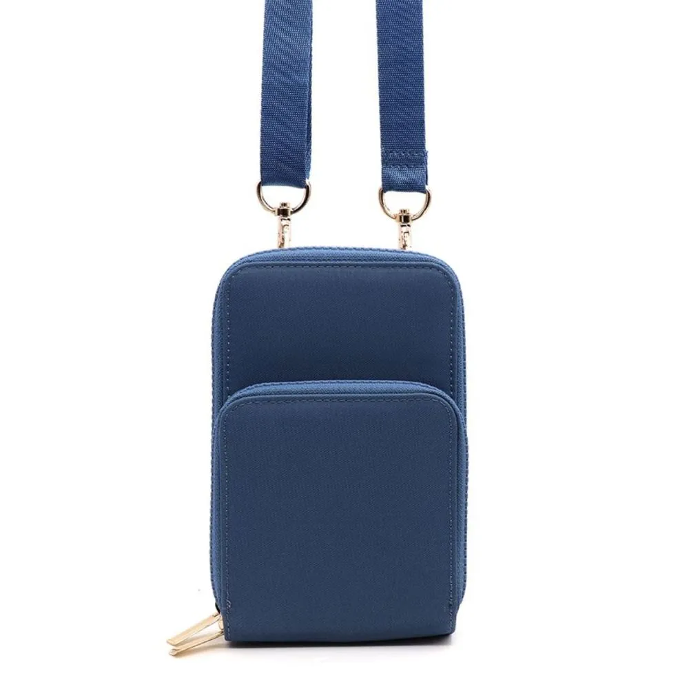 POM Recycled nylon denim blue phone bag
