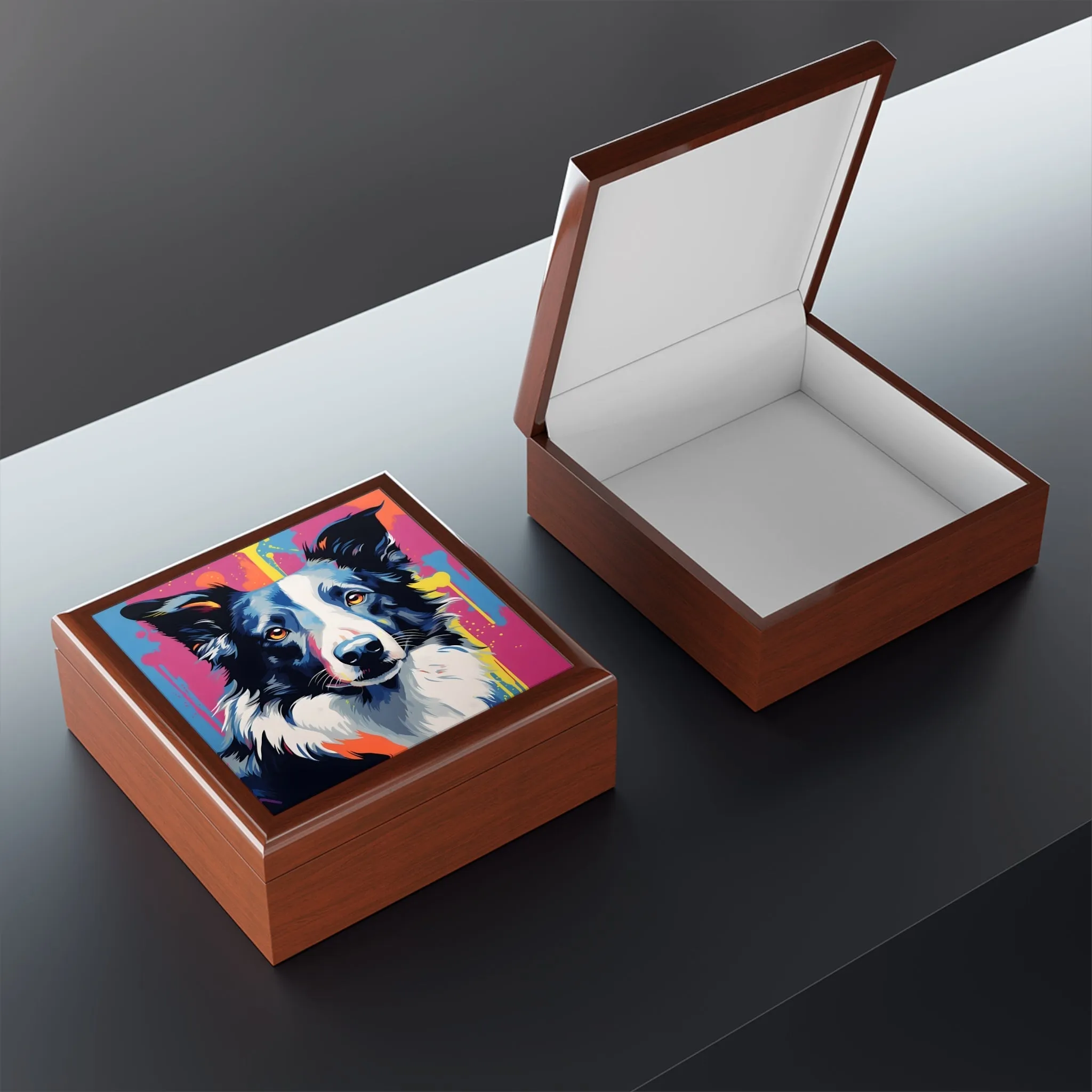 Pop Art Border Collie Art Print Gift and Jewelry Box