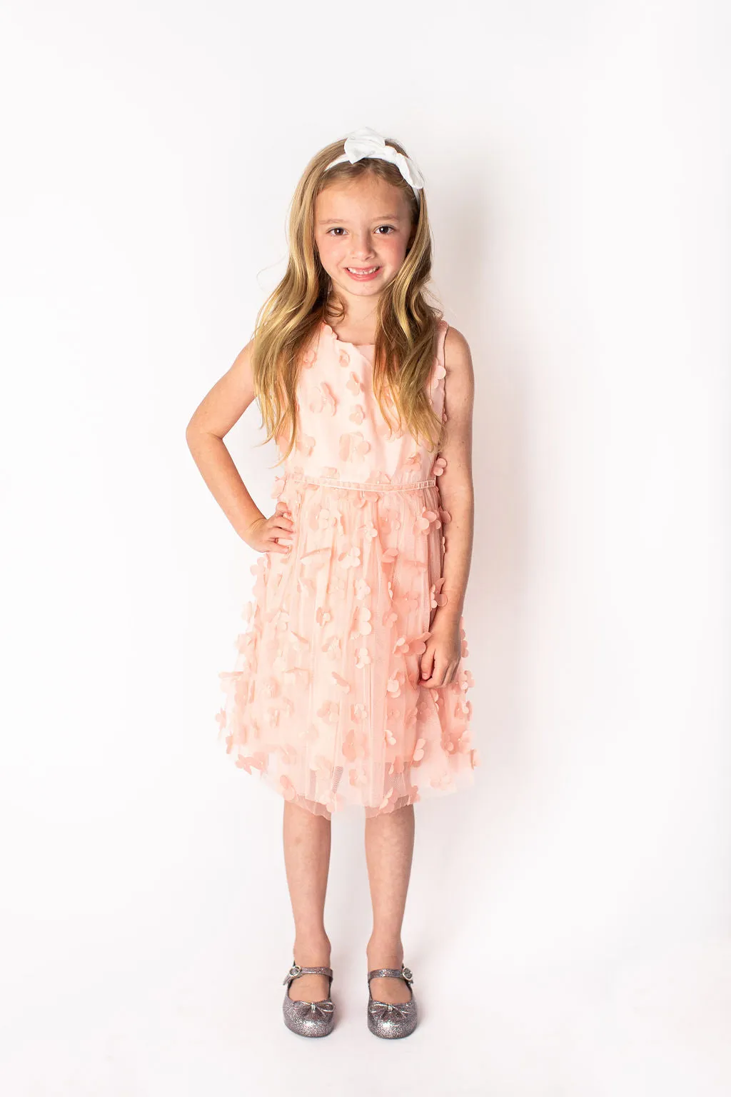 Popatu Baby Girl's 3D Flower Peach Dress