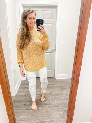 Popcorn textured puff sleeve pullover knit sweater