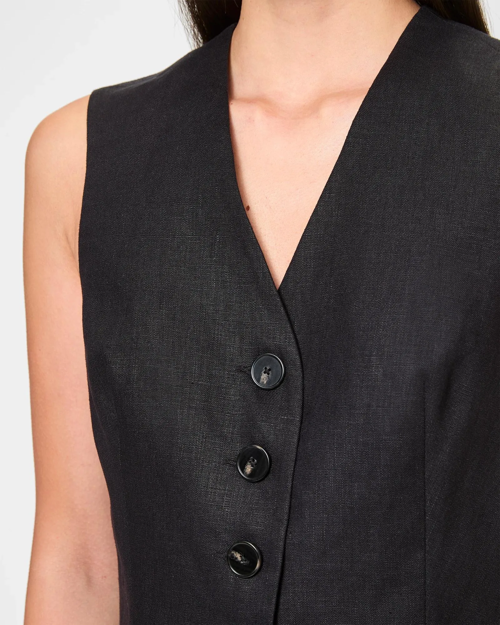 popular  European Linen Longline Vest - Preview - Black