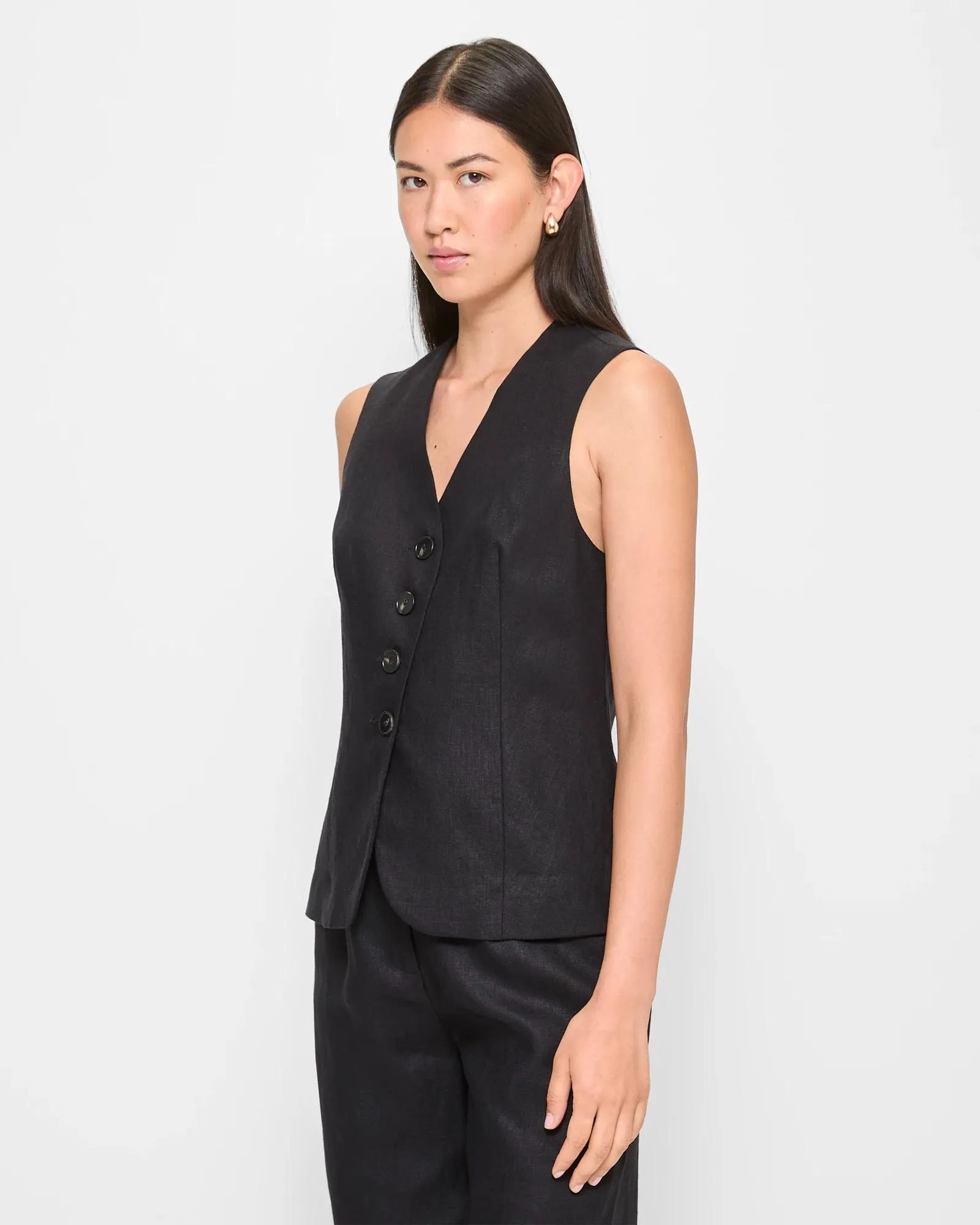 popular  European Linen Longline Vest - Preview - Black