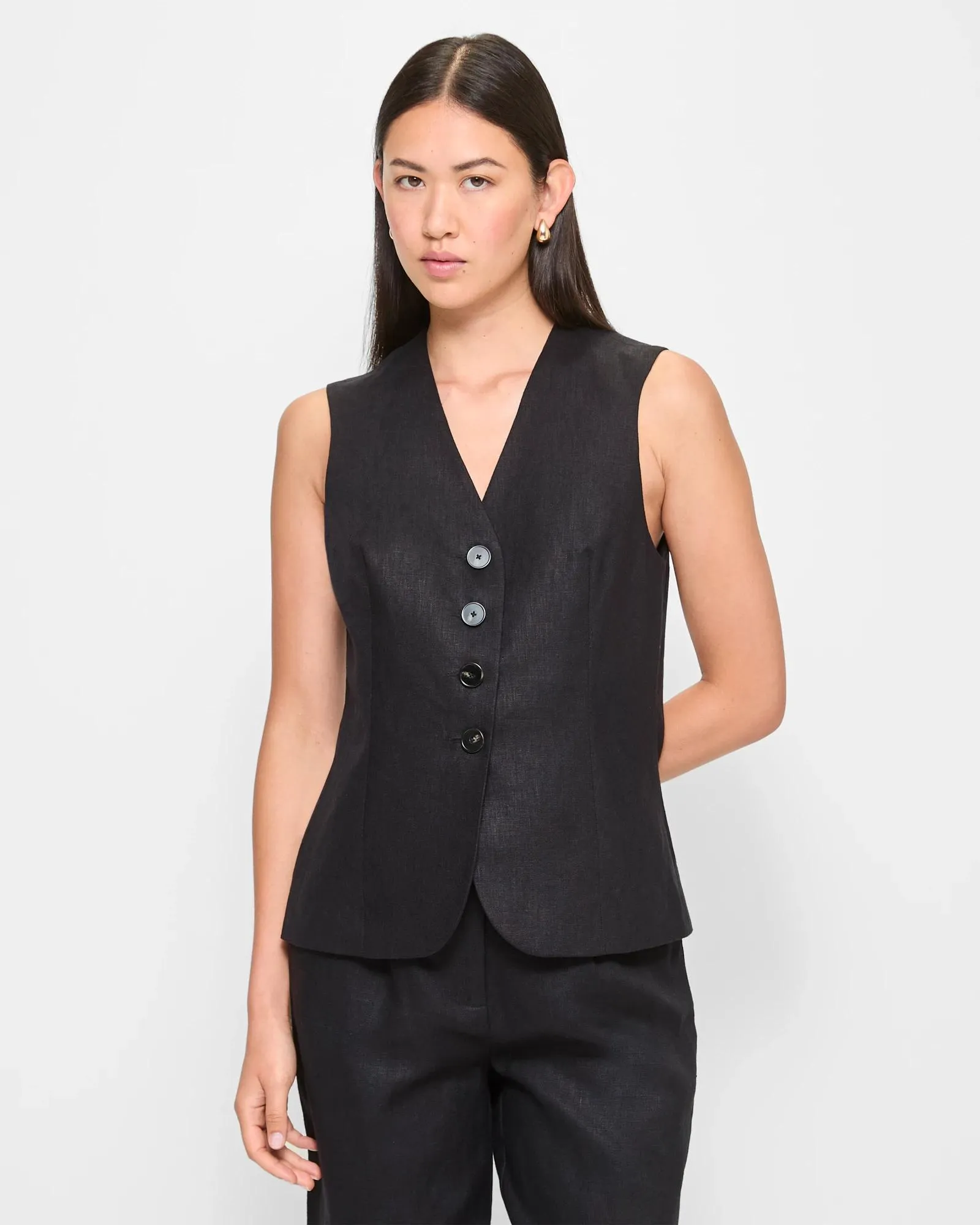 popular  European Linen Longline Vest - Preview - Black