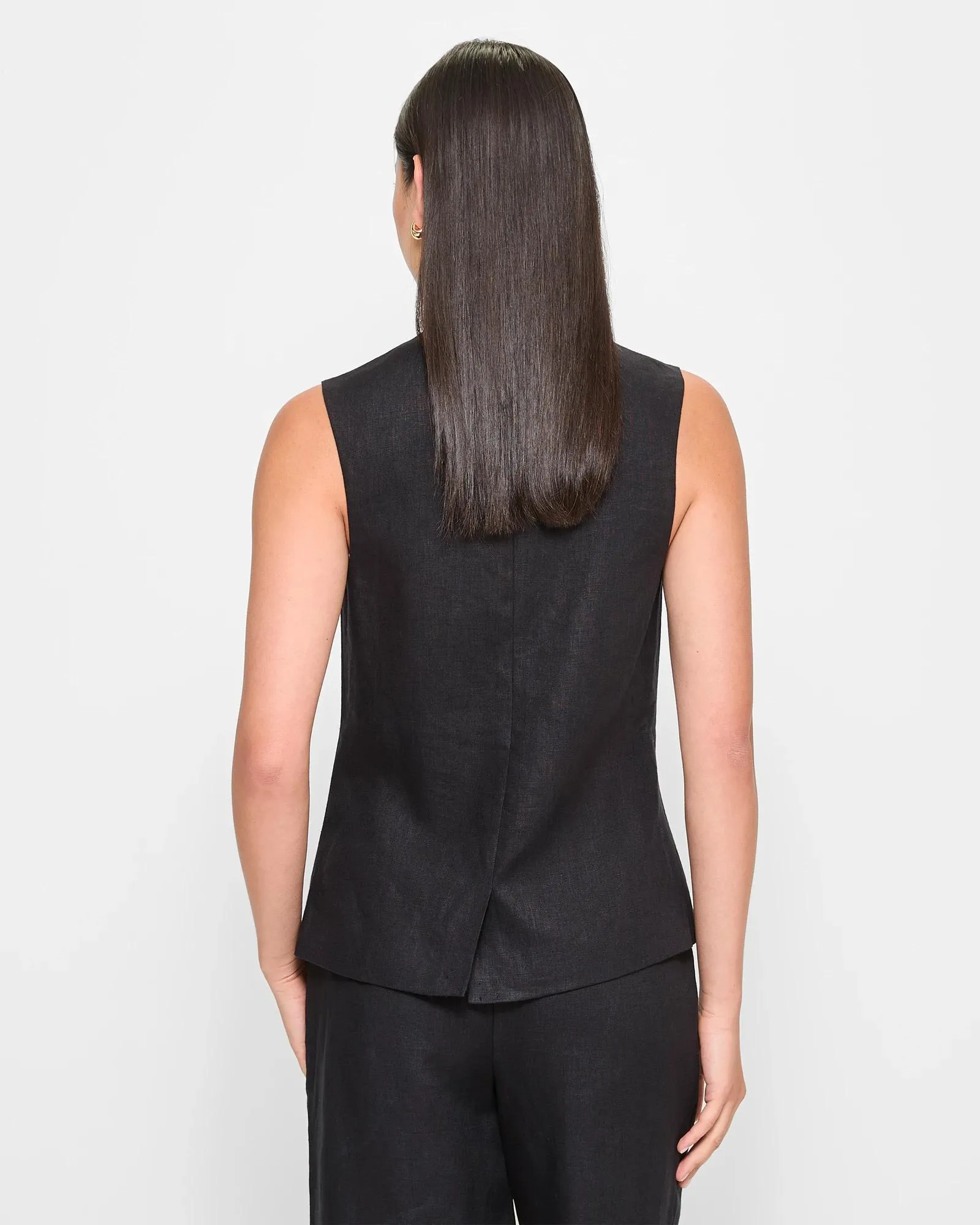 popular  European Linen Longline Vest - Preview - Black