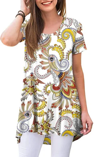 POPYOUNG Women's Summer Casual Short Sleeve Tunic Top for Leggings Crewneck Shirt Loose Blouse